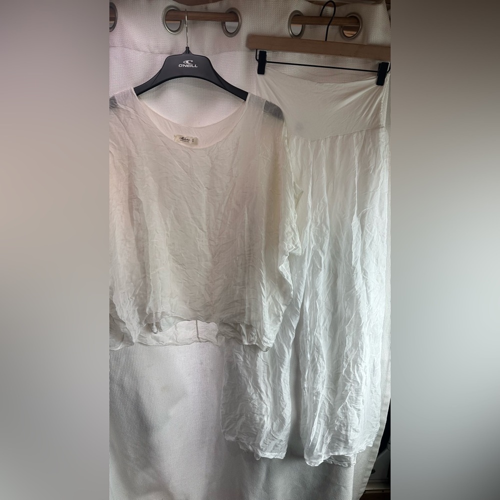 White Silk Matching Top & Pants
